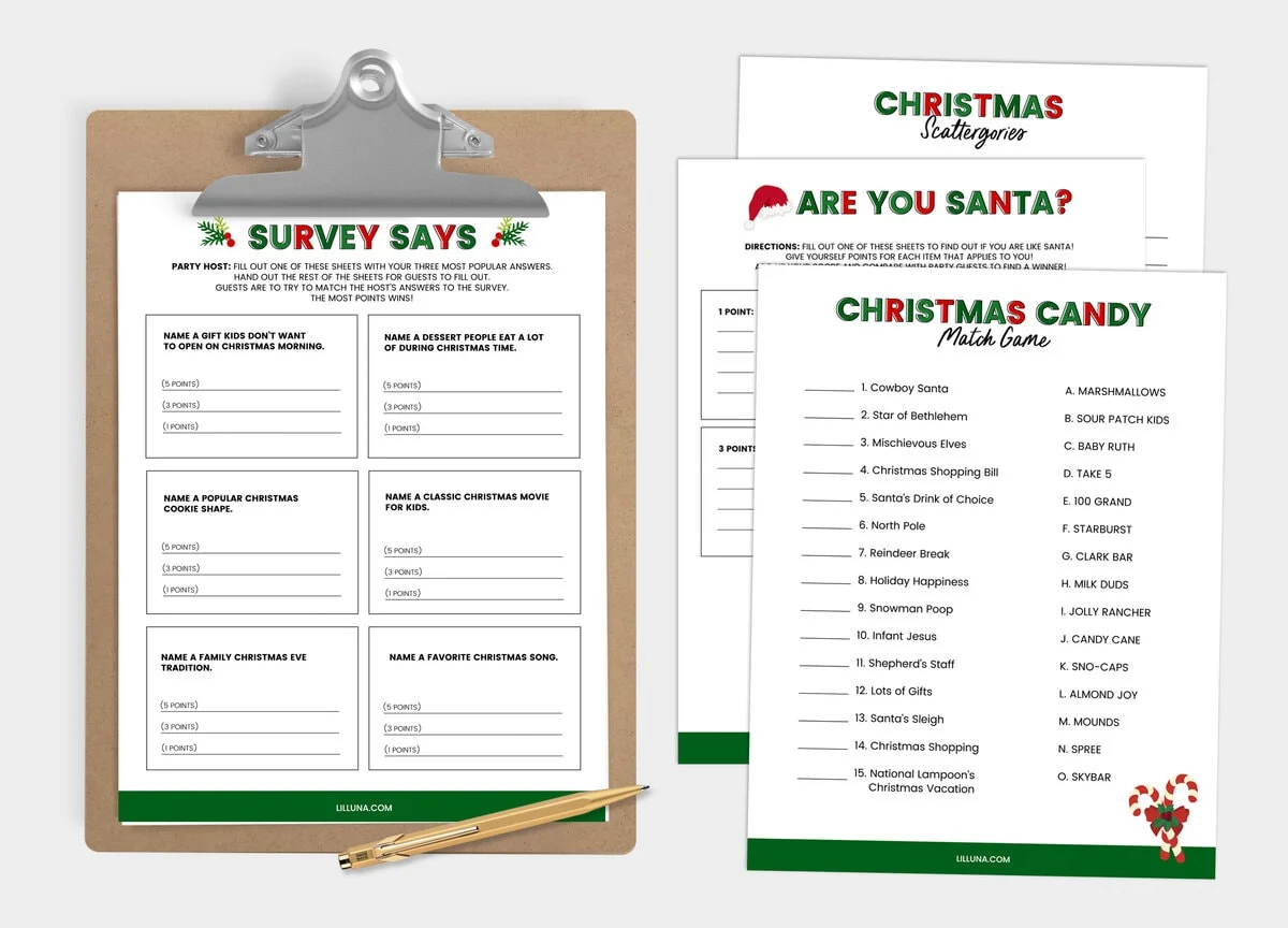 Several free printable Christmas games for downloading.