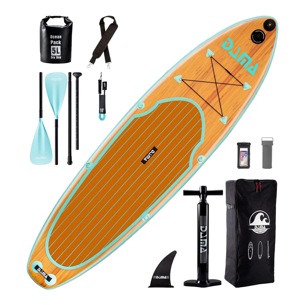 Inflatable paddle board with all of the accessories.
