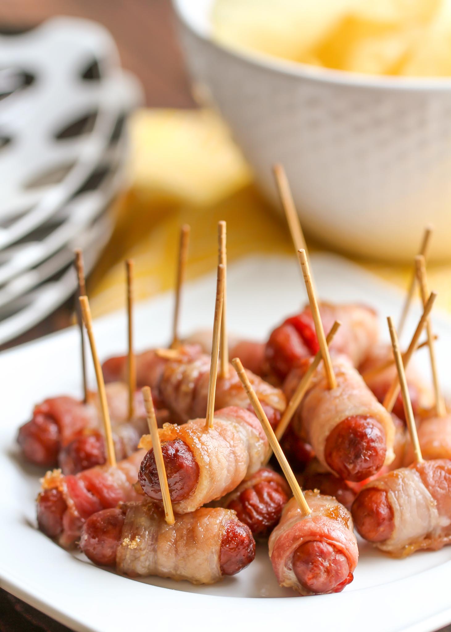 Bacon Wrapped Little Smokies held together with toothpicks.