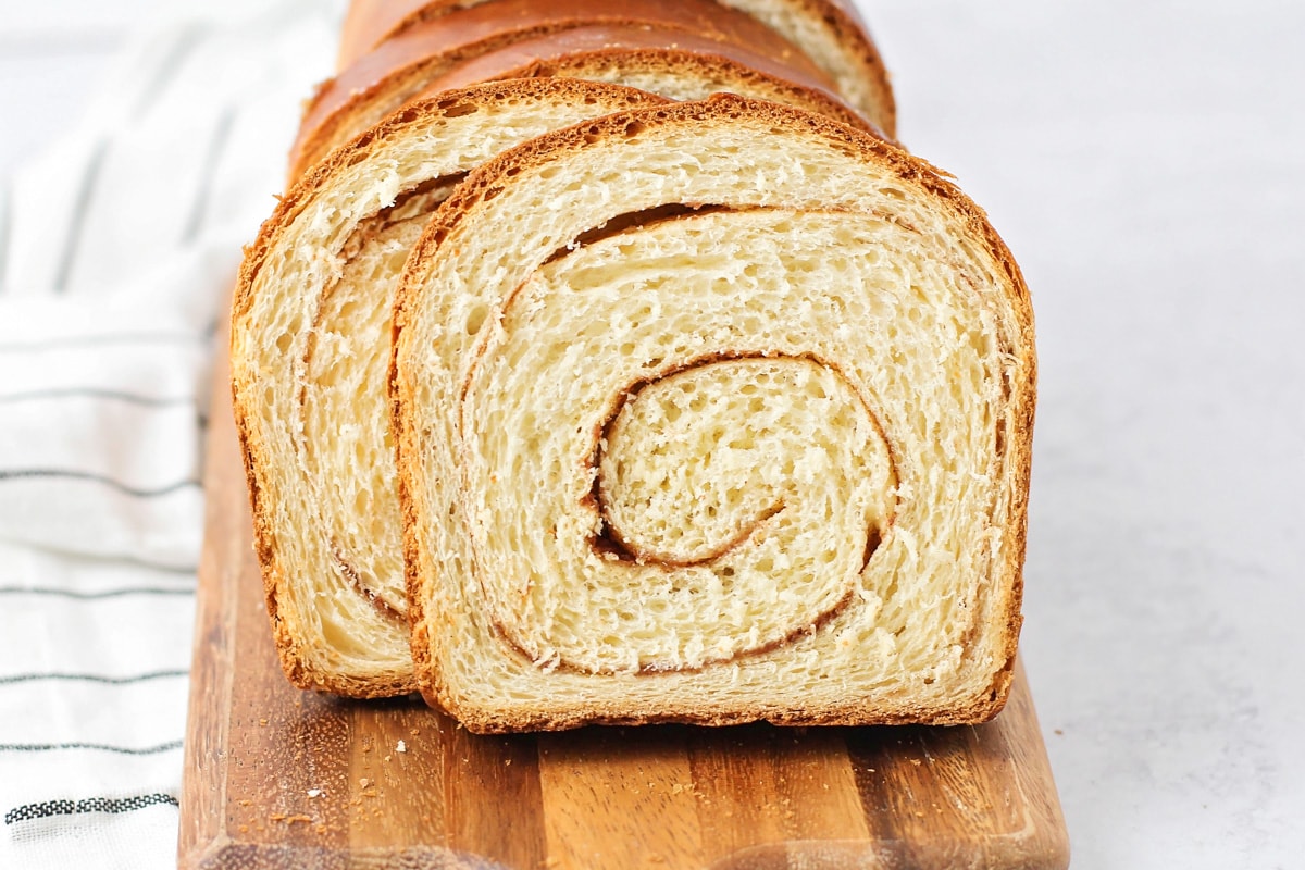 BEST Cinnamon Bread recipe close up image.