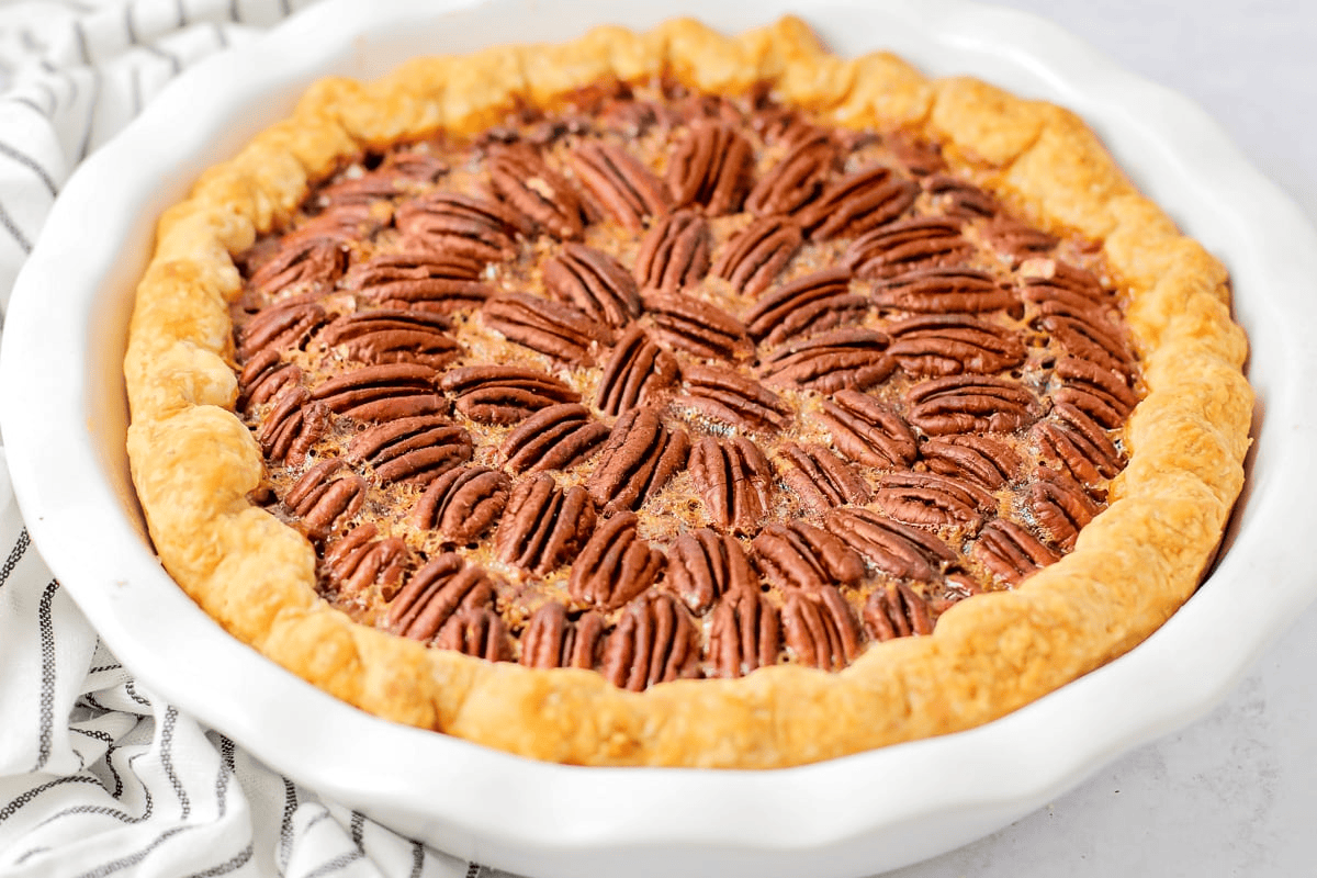 Baked Pecan Pie Recipe finished and fresh from oven.