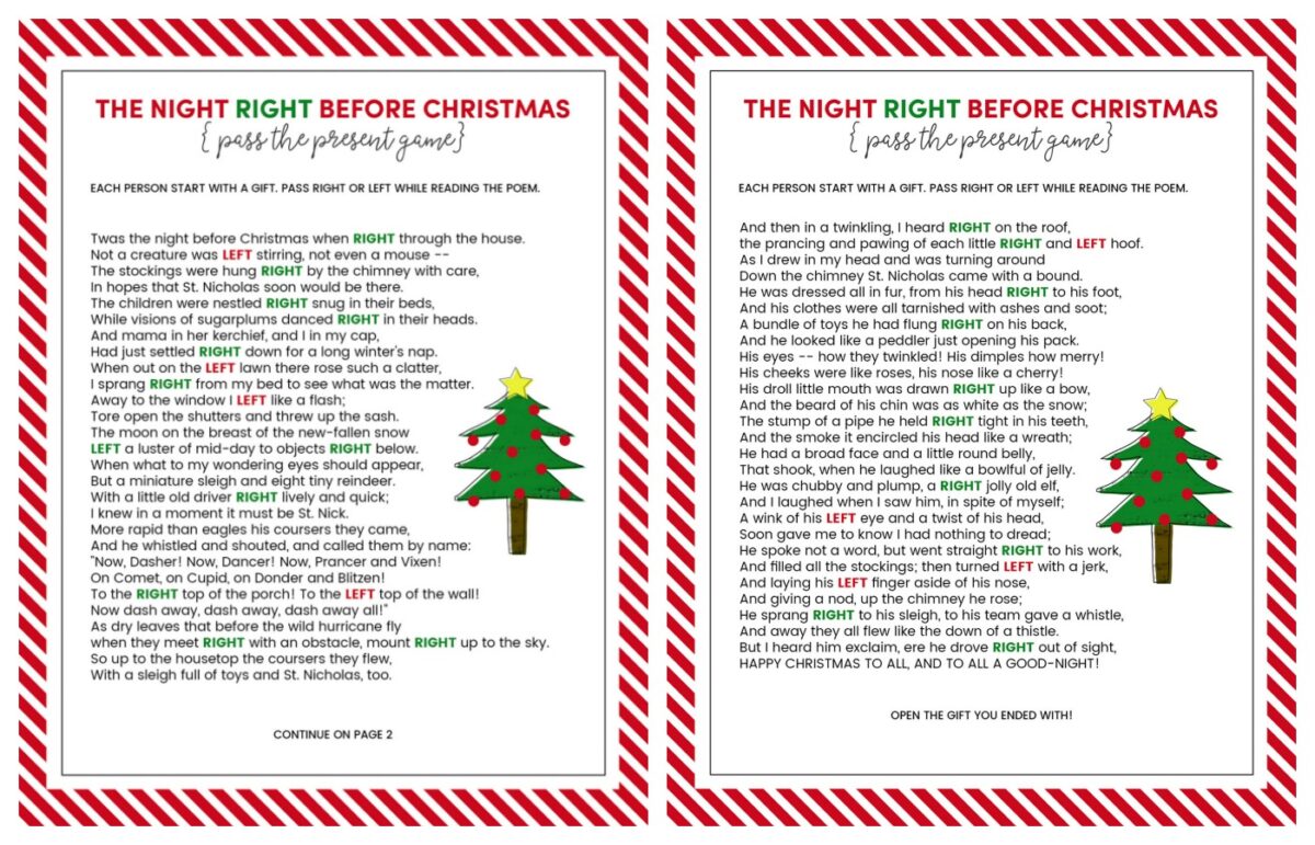 Printable Left Right Christmas Game