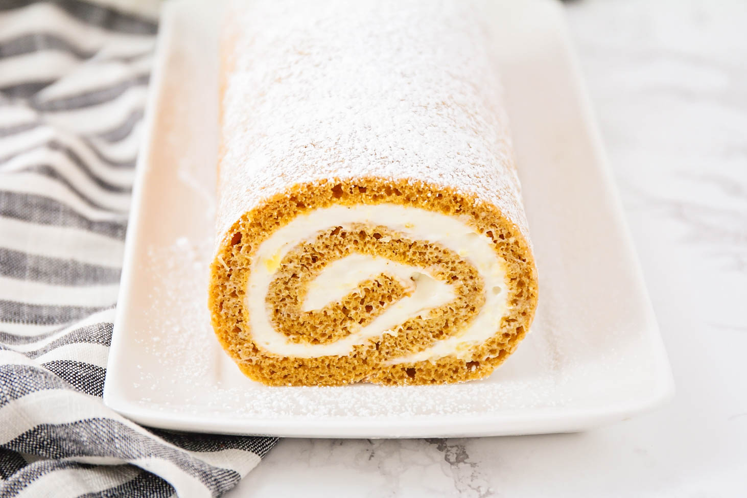 Libby's Pumpkin roll recipe close up image.