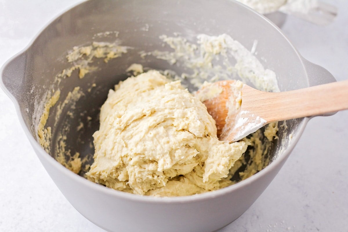 Naan dough in mixing bowl.