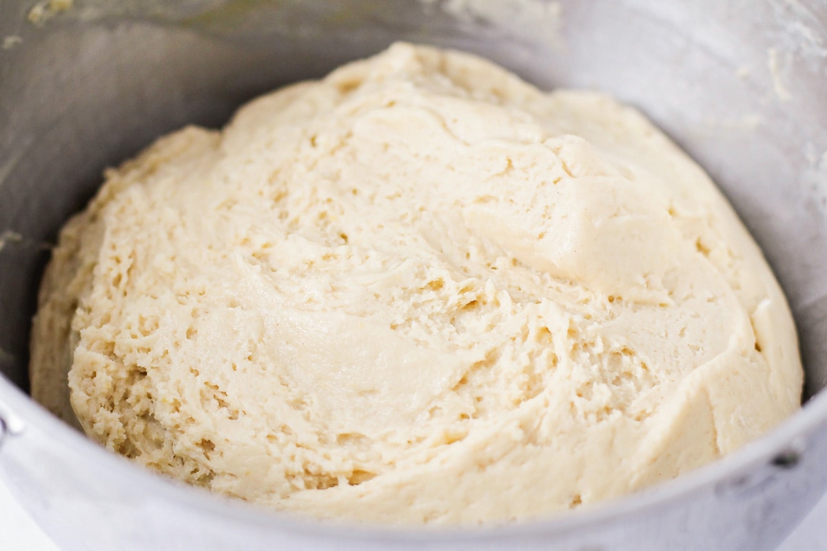 Old Fashioned donuts dough in mixing bowl.
