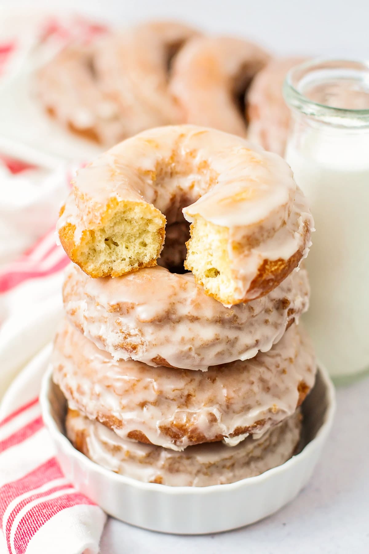 Old Fashioned donuts recipe stacked on top of each other.