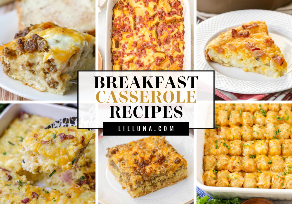 Collage of breakfast casserole recipes.