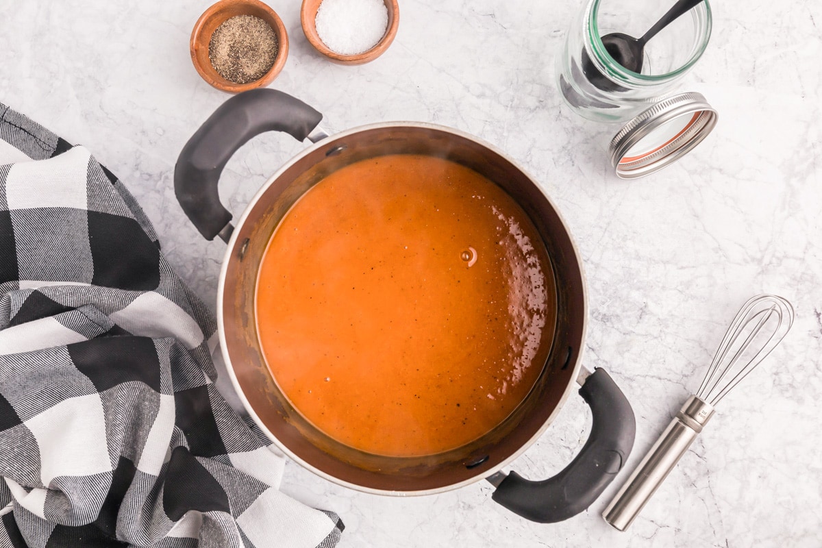 Buffalo sauce recipe prepared in a saucepan and ready for serving.