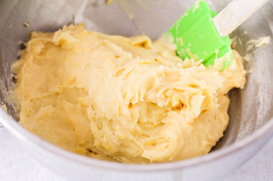 Cheese puff dough batter in bowl.