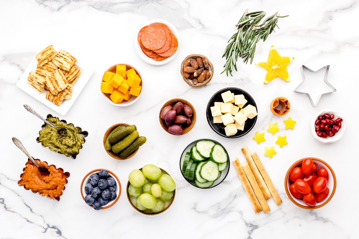 Ingredients for Christmas tree charcuterie board.