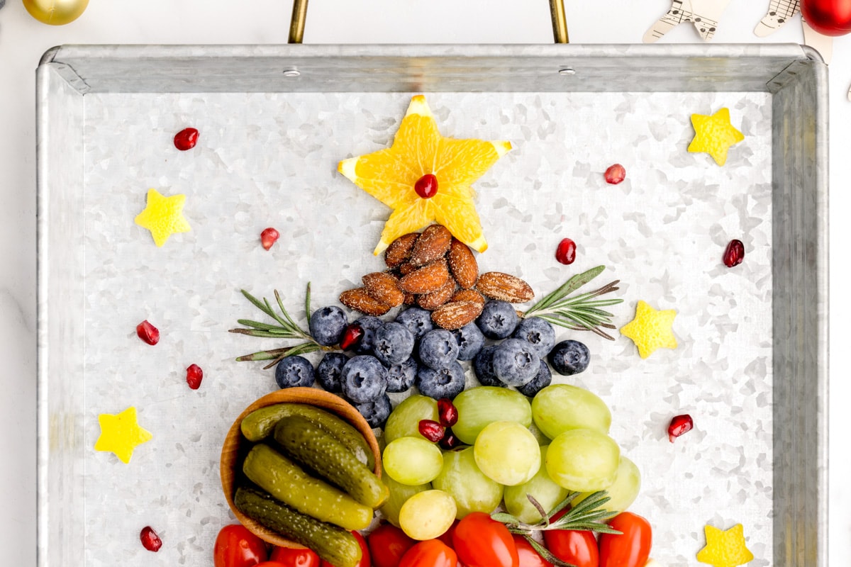 Top of the Christmas tree shaped Charcuterie board.