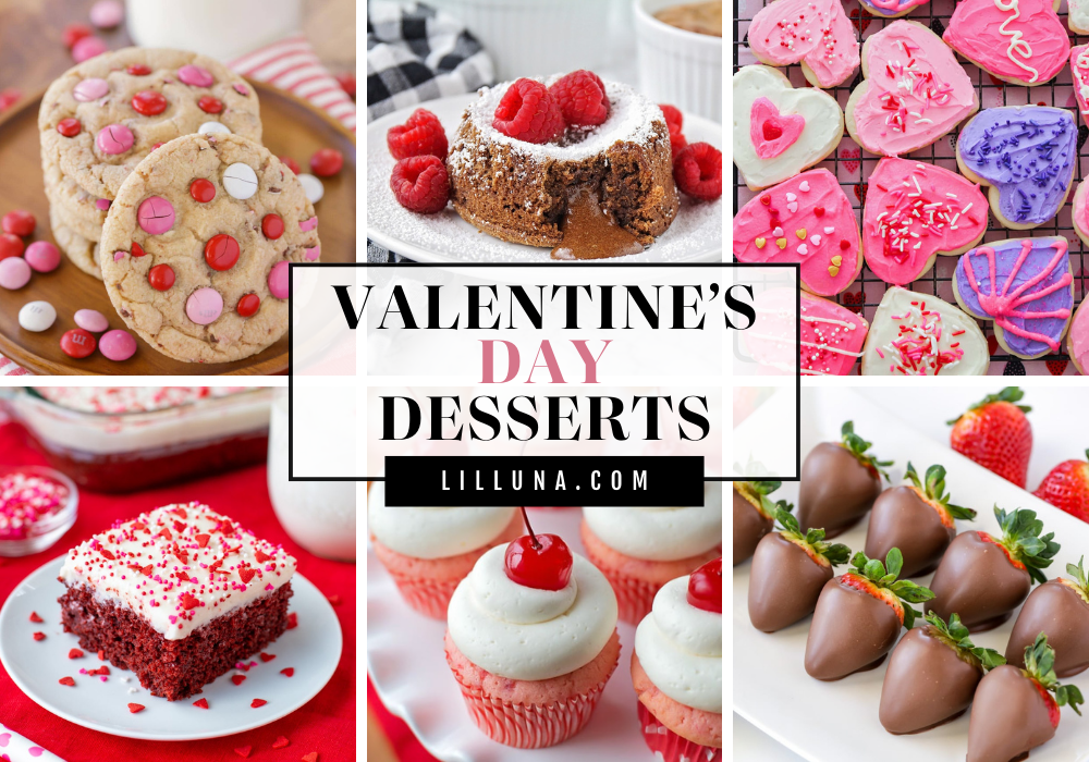 Collage of Valentine's day dessert recipes.