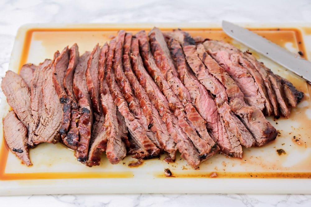 Sliced up carne asada meat for tacos.