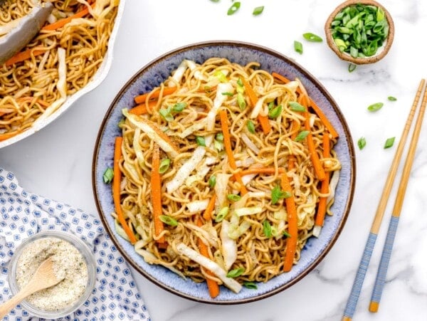 Chow mein recipe in bowl.