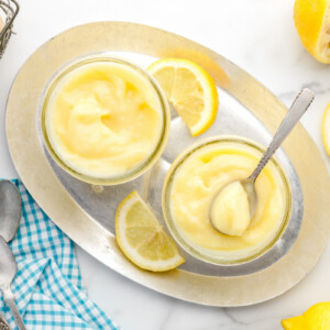Small jars of homemade lemon curd.