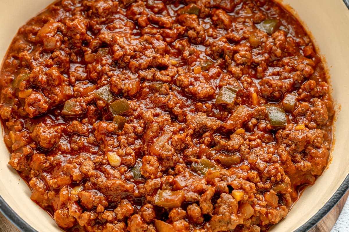 Homemade Sloppy joes meat cooked in a pot.