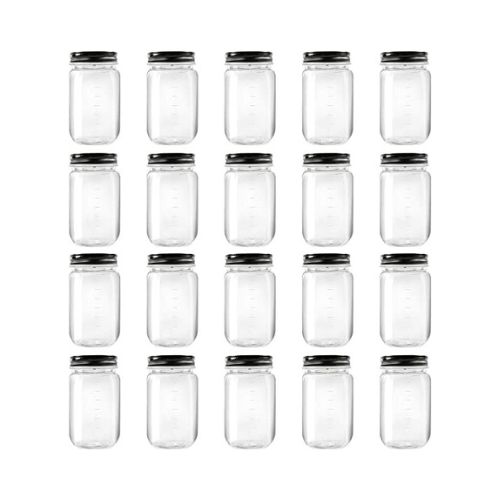 Pantry Organization Ideas - set of 20 clear plastic jars with screw-on lids.