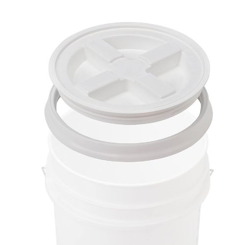 Pantry Organization Ideas - 5 gallon white container with white gamma seal lid.