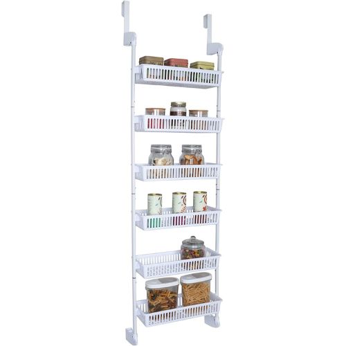 Pantry Organization Ideas - 6-tier white organizer that can be hung on a door.