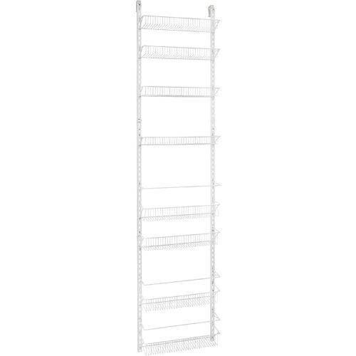 Pantry Organization Ideas - tall white organizer with eight baskets that can be adjusted to any height.
