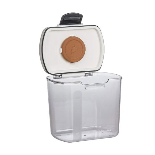 Pantry Organization Ideas - clear plastic brown sugar container with terra cotta disk in lid.
