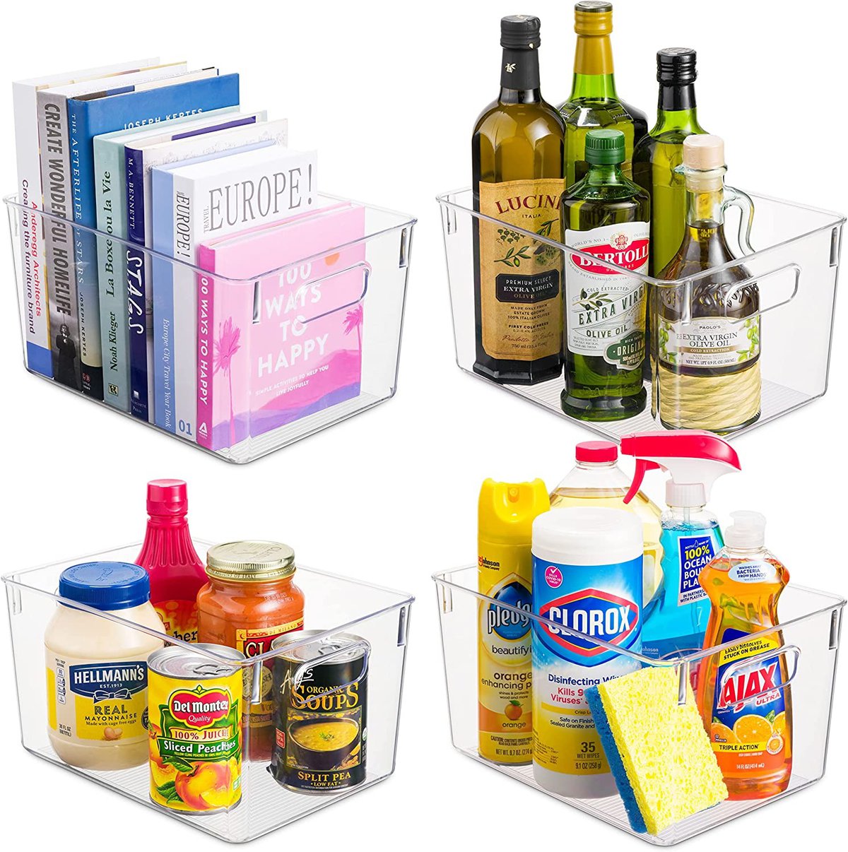 Pantry Organization Ideas - set of four clear plastic bins.