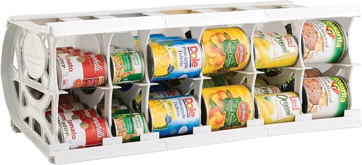 Pantry Organization Ideas - large white plastic can organizer that rotates can.