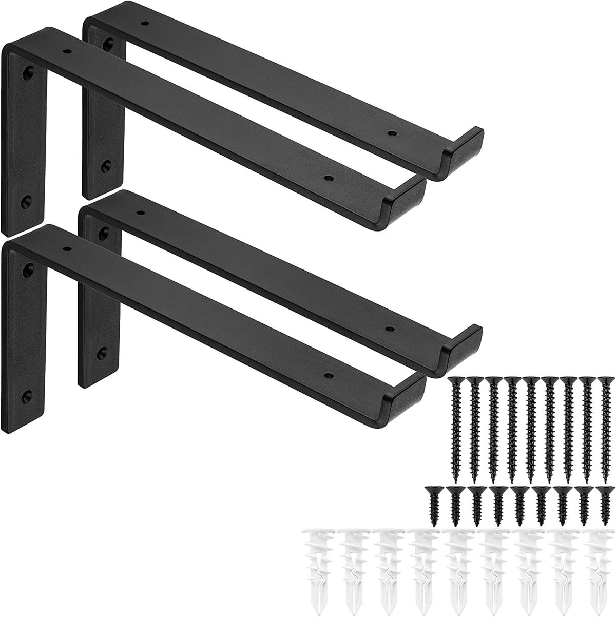 Pantry Organization Ideas - four black metal shelf brackets with screws.