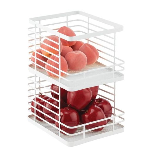 Pantry Organization Ideas - set of two white metal stacking baskets.