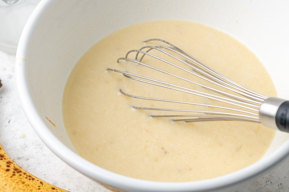 How to make banana pancakes process pic for mixing batter.