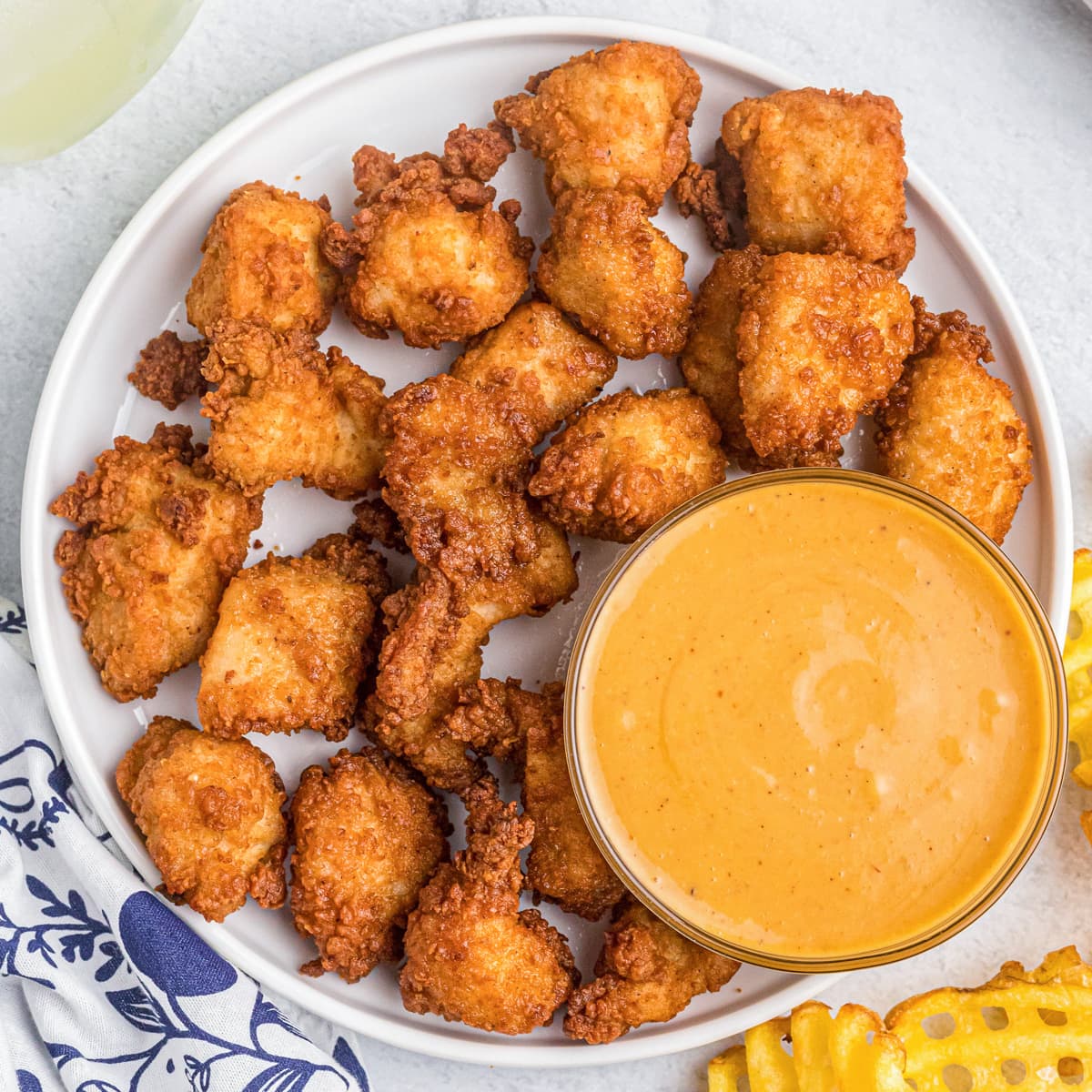Chick fil a sauce served with chick fil a nuggets.