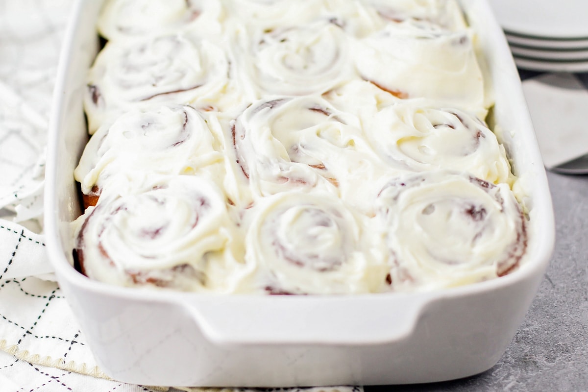 Cinnamon rolls covered with cream cheese frosting recipe.