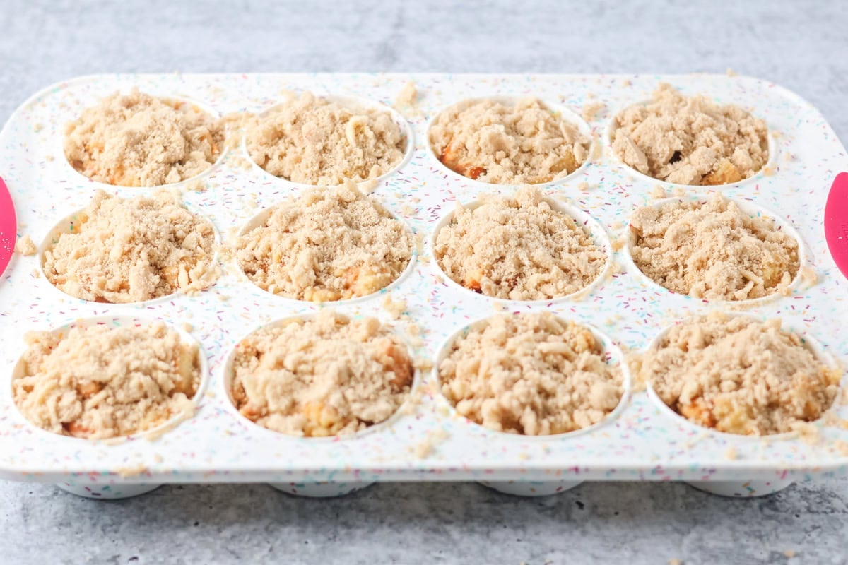 French toast muffins with crumble on top.