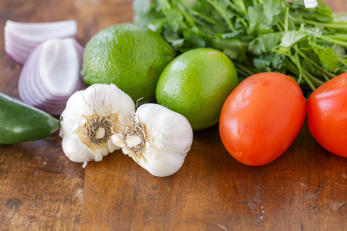 Fresh fruits and veggies for making salsa.