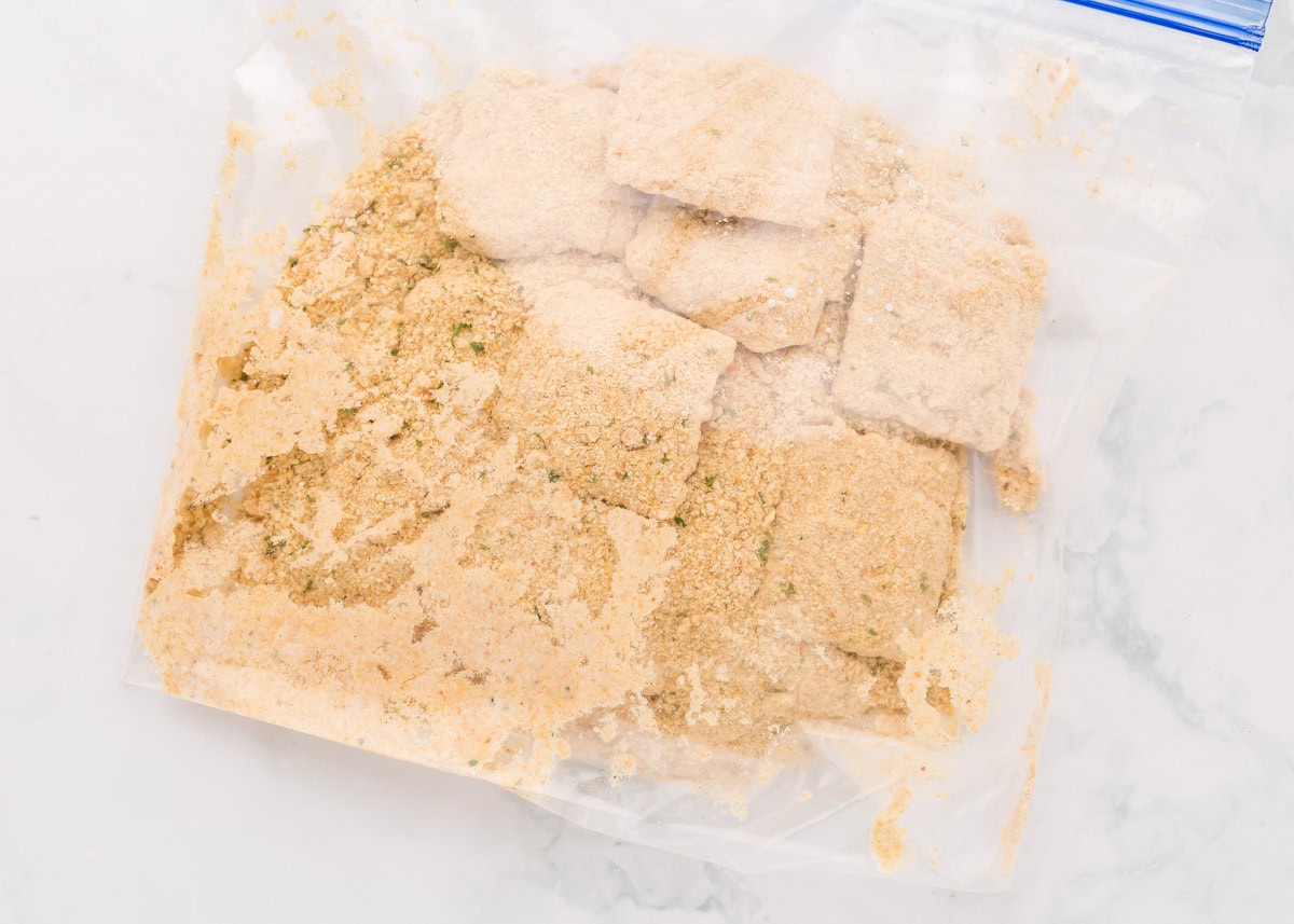 Ravioli coated in seasoned breadcrumbs.