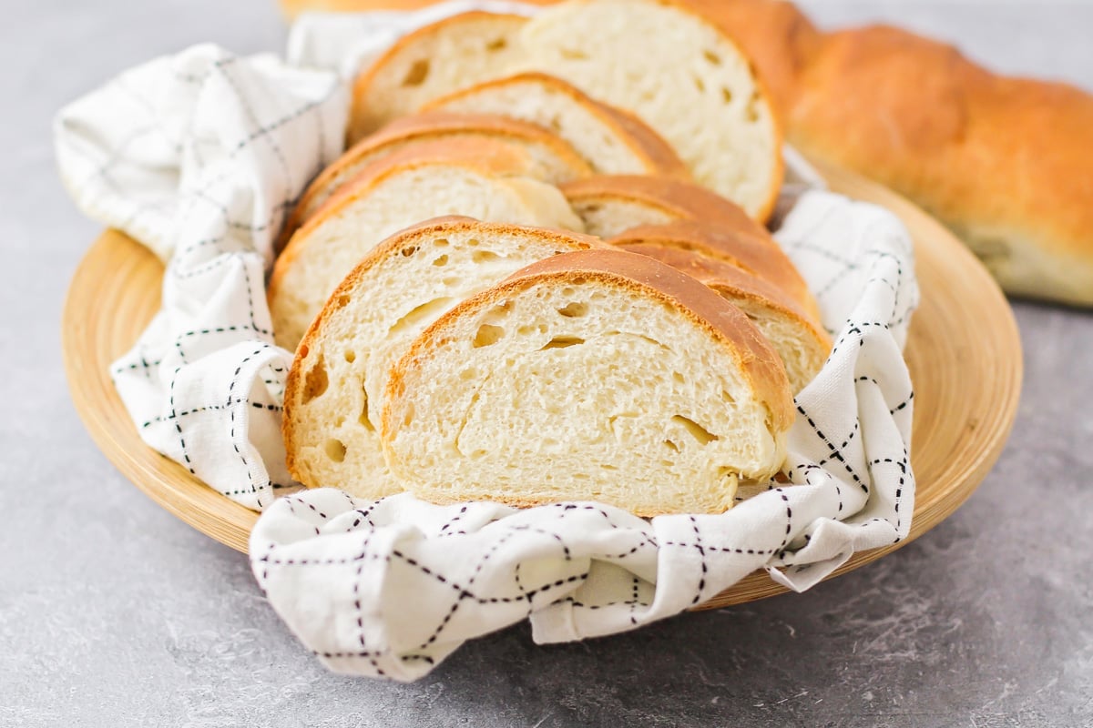 French bread cut into slices and served in a bowl.