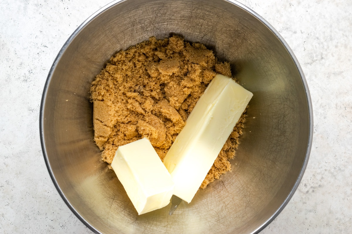 Butter and other ingredients in stand mixer.