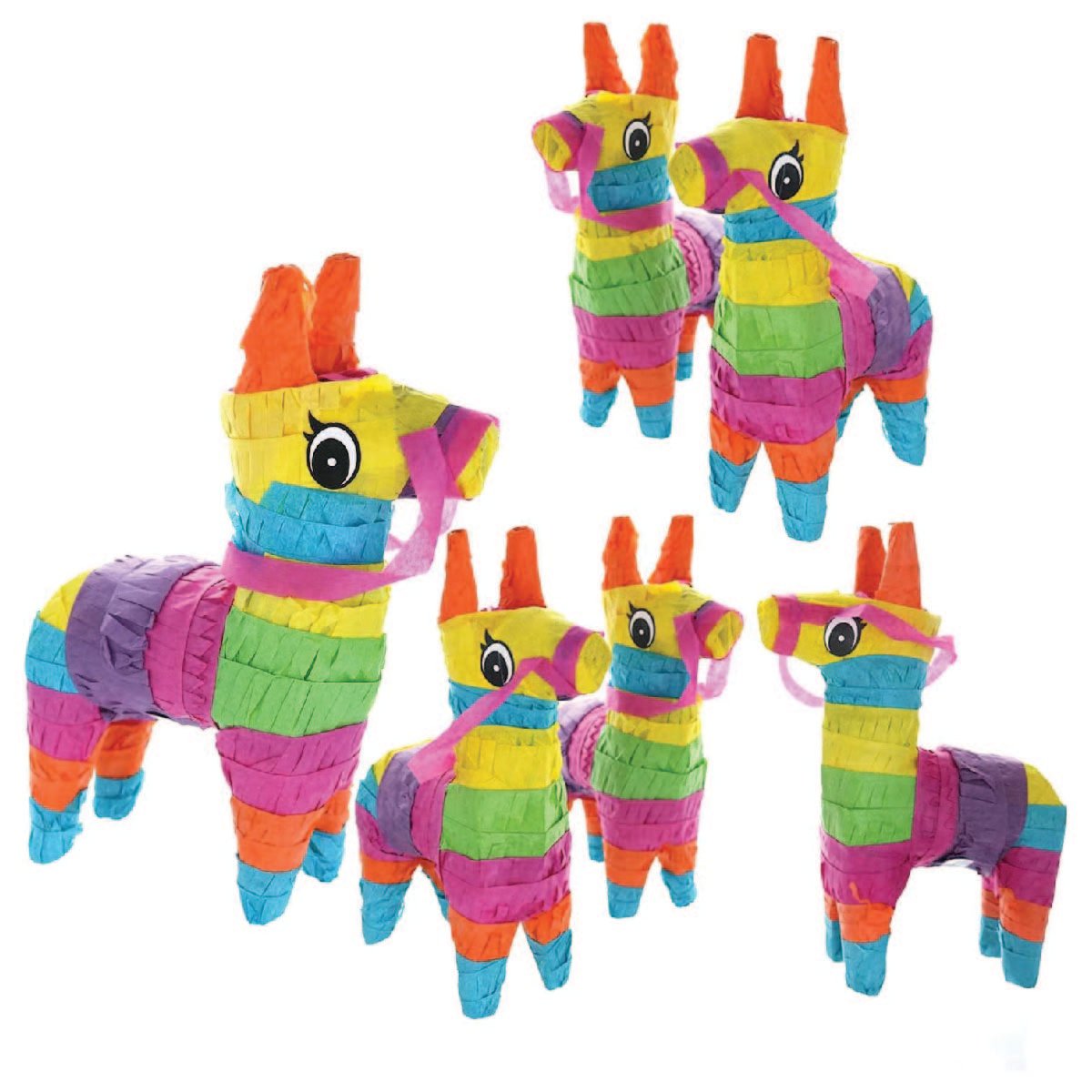 Mini donkey pinatas that can be used for decorations.