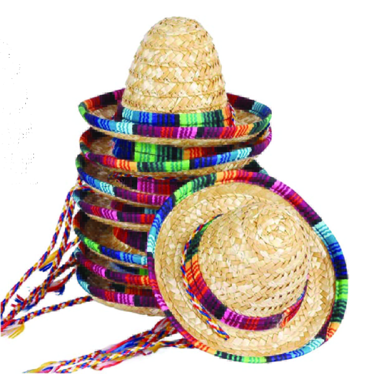 A stack of several mini sombreros that can be used for decorations. 