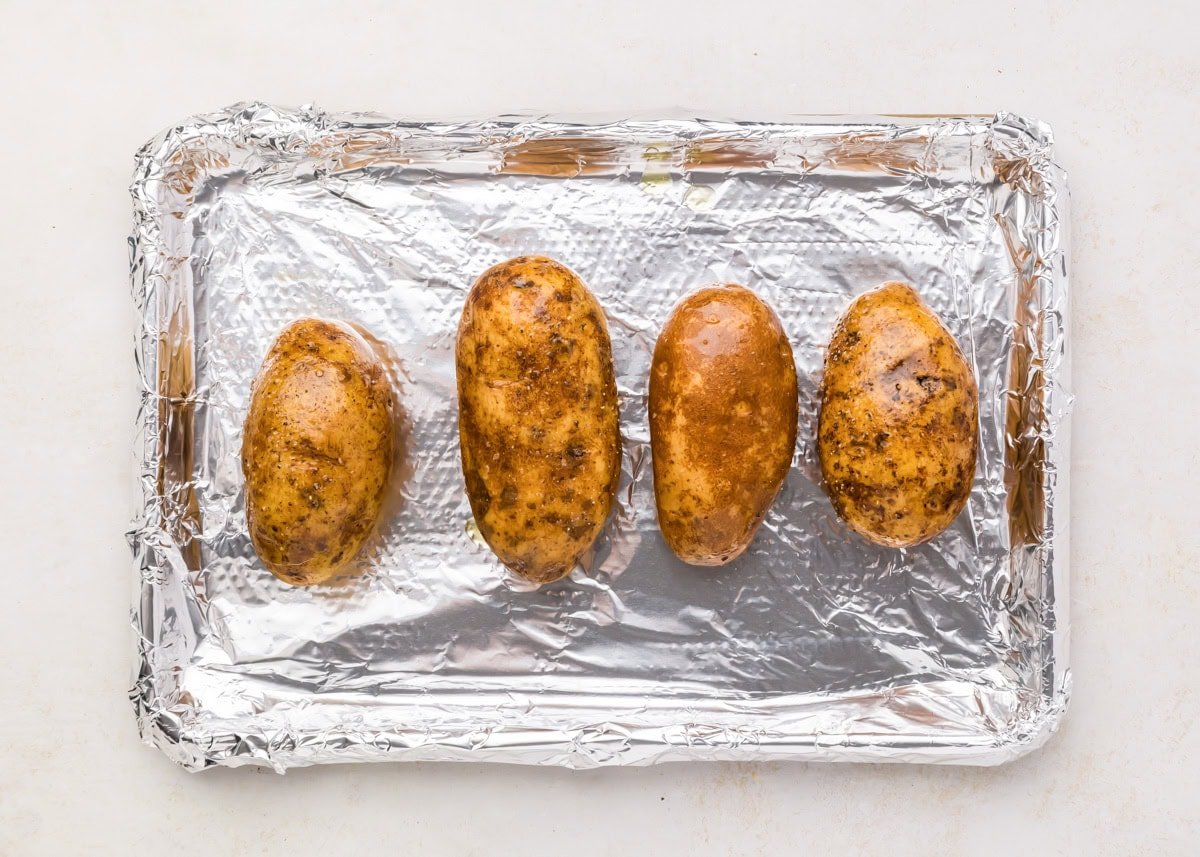 Potatoes brushed in olive oil and salt.