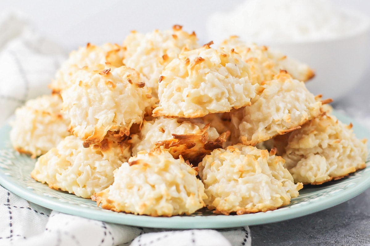 A plate piled high with coconut macaroons.
