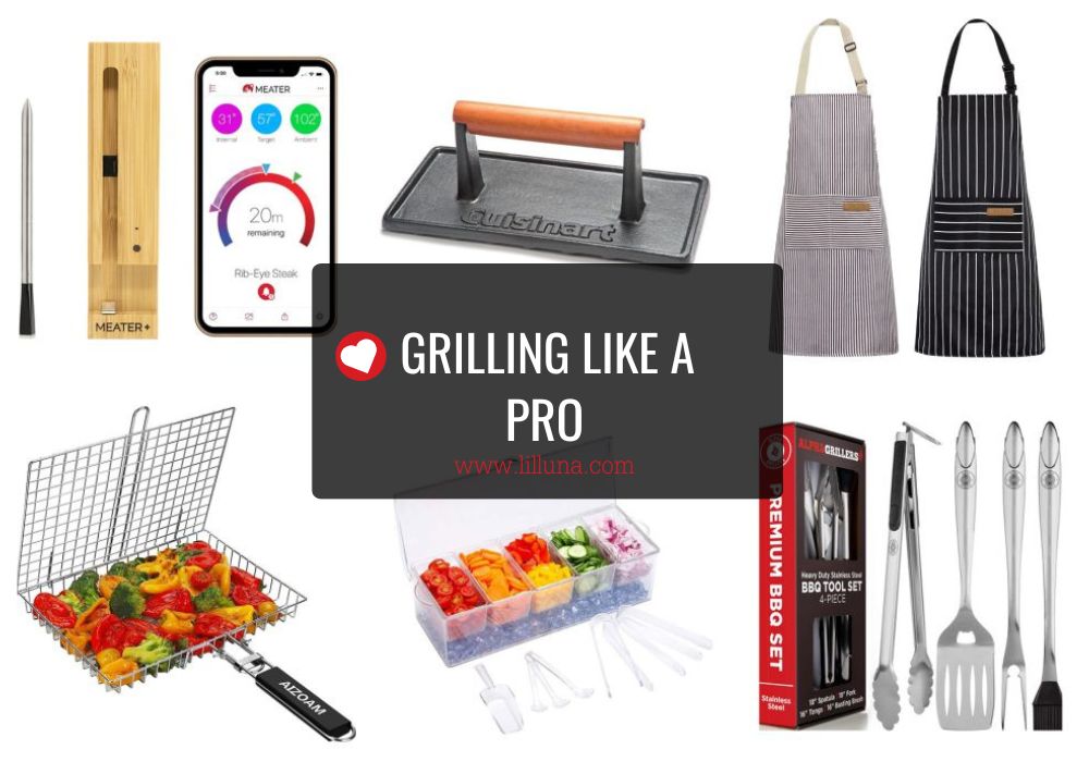 Collage of various products to use when grilling.