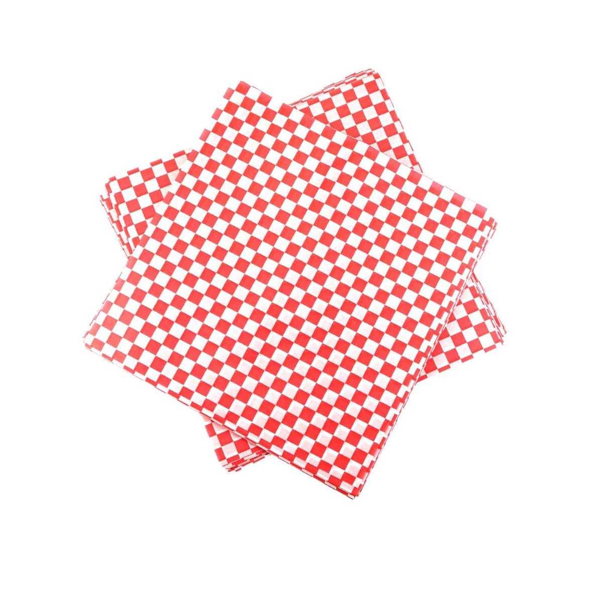 A stack of red and white checkered basket liners.