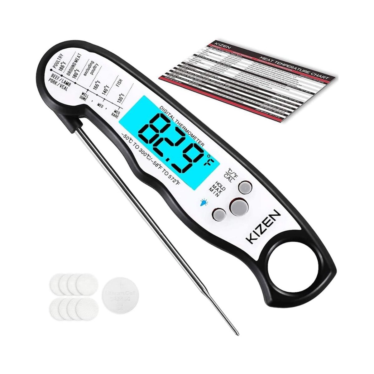 A meat thermometer with a digital display.