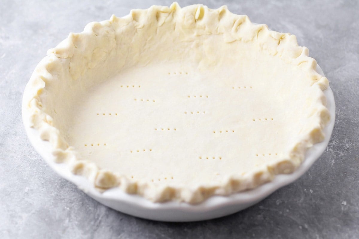A pie crust prepped and ready for filling.