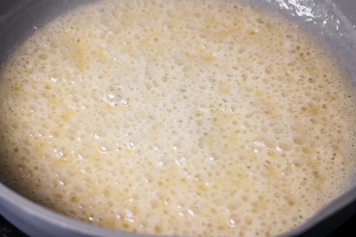 Browning butter for a roux for chicken alfredo bake.