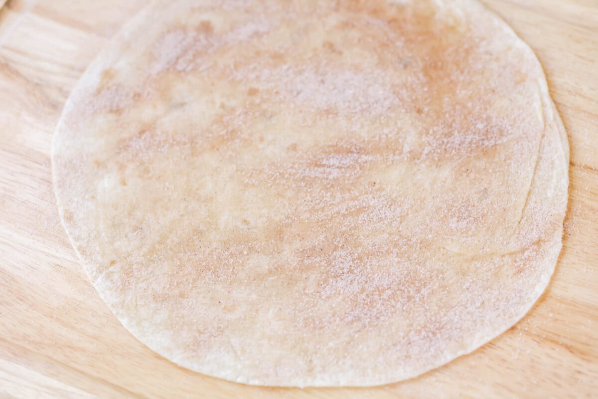 Tortilla with butter, cinnamon and sugar on top.