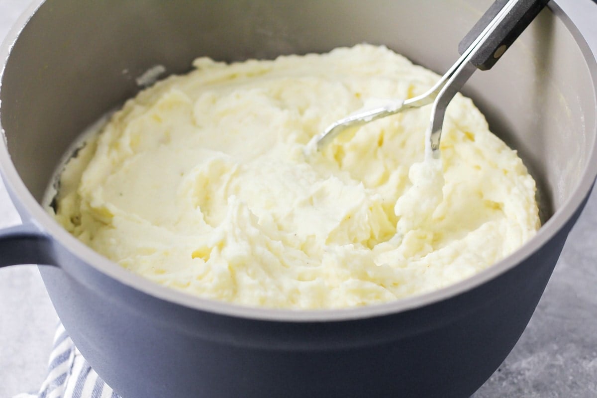 Mashed potatoes mixed with sour cream and butter.