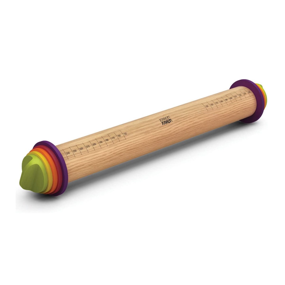 An adjustable rolling pin with removable rings.