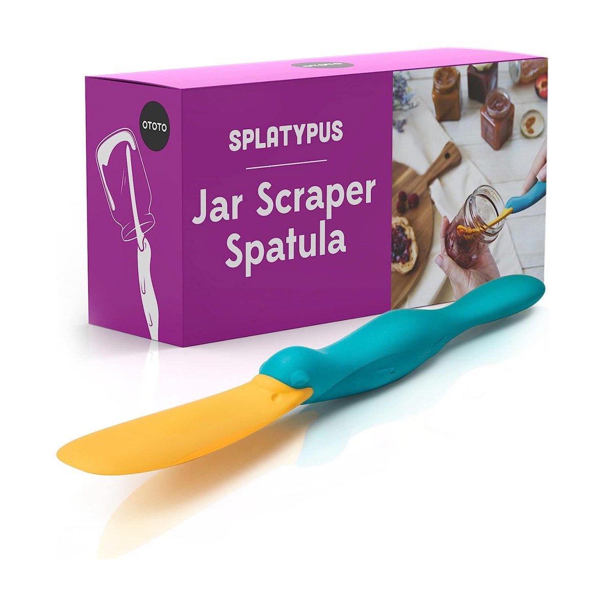 Splatypus jar spatula next to the box.